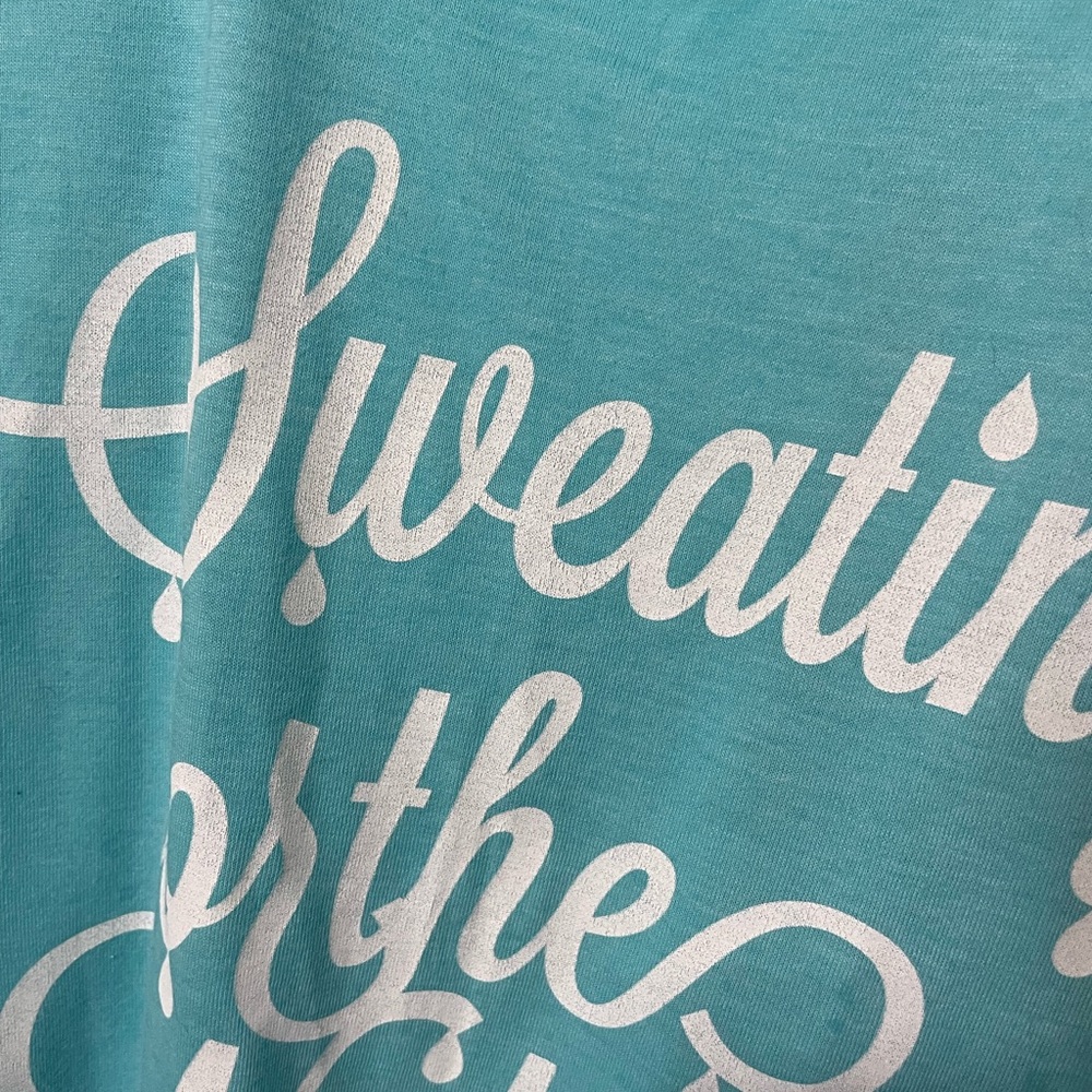 Next Level Apparel Turquoise Racerback Tank with White Script - Picture 2 of 3